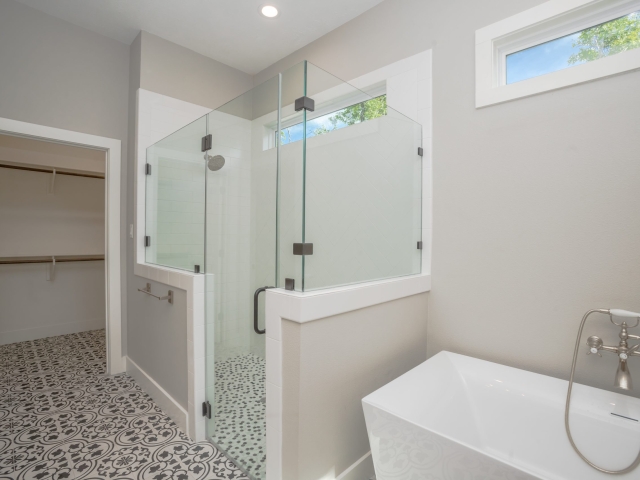 Master bath of the Bishop Project with patterned tile.