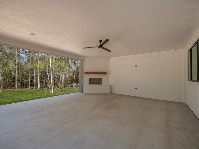 Crisp, white rear porch of the Bodner Custom Home.