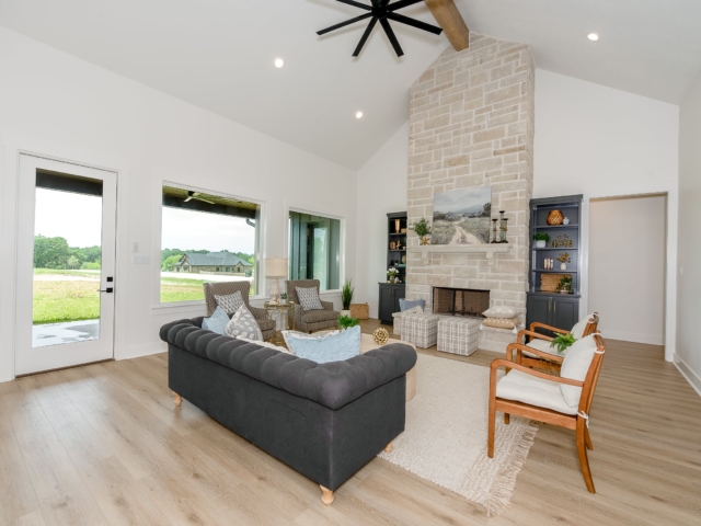 Living room of the Lakecrest Project with stunning white details.