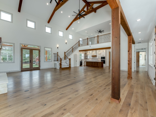 The Hovey Project living room by LaFollette Custom Homes with white and wood details.