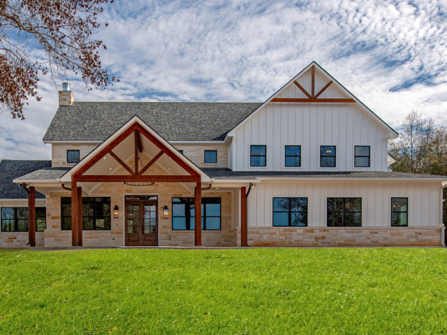 The Hovey Project by LaFollette Custom Homes with red wood accents.
